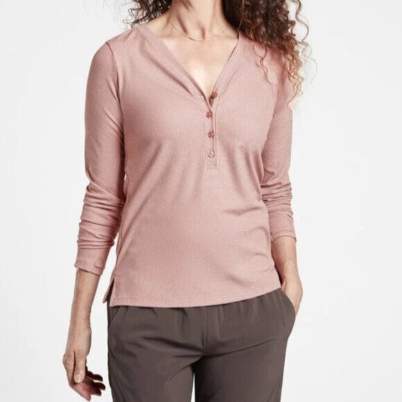Athleta Tops - NWOT Athleta Uptempo Ribbed Henley Top Mauve Pink size Large